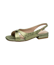 Green Cowhide Leather Walking Sandals Splicing Cross Strap Peep Toe
