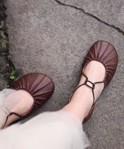 Green Cowhide Leather Water Sandals Hollow Out Wrinkled