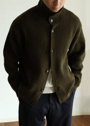 Green Cozy Woolen Winter Mens Coats Stand Collar