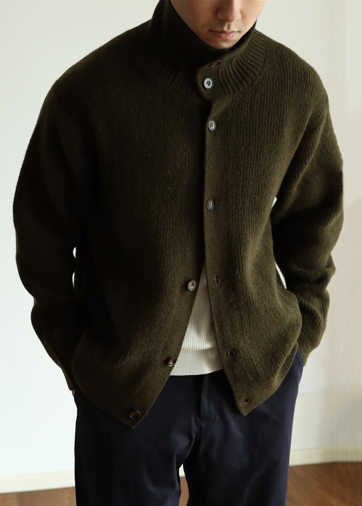Green Cozy Woolen Winter Mens Coats Stand Collar