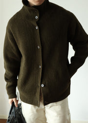 Green Cozy Woolen Winter Mens Coats Stand Collar