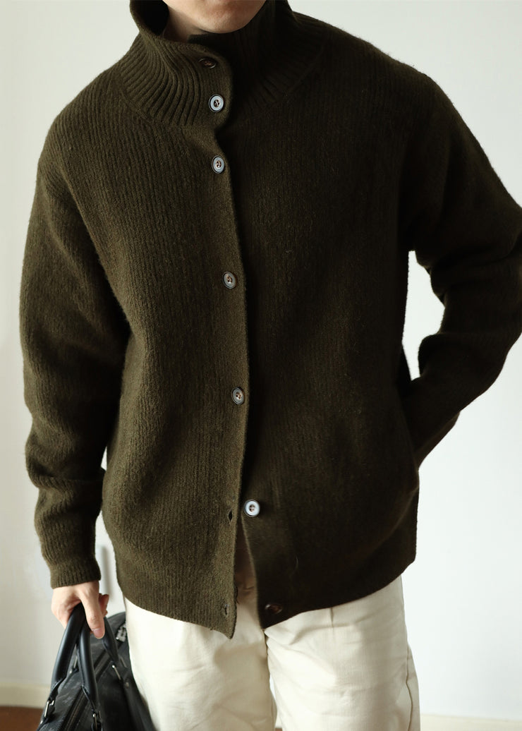Green Cozy Woolen Winter Mens Coats Stand Collar