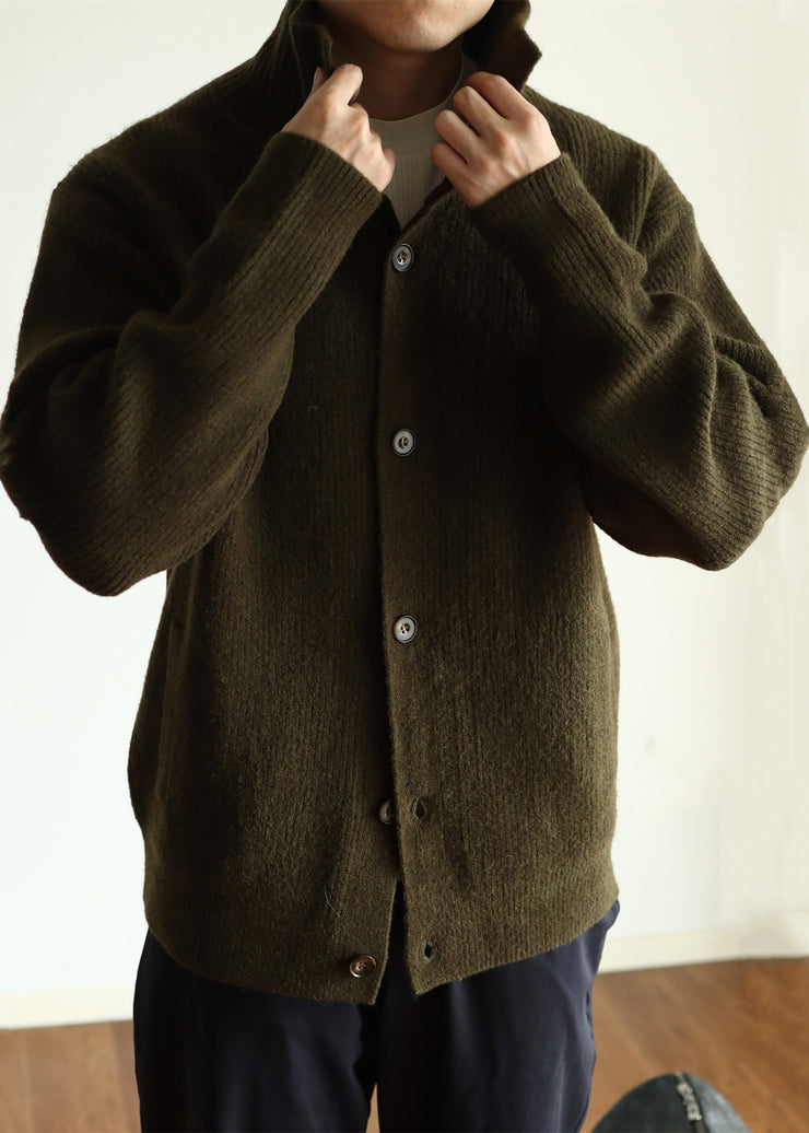 Green Cozy Woolen Winter Mens Coats Stand Collar