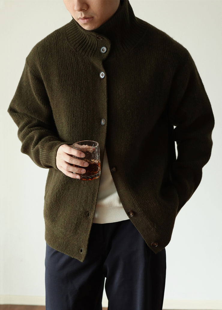 Green Cozy Woolen Winter Mens Coats Stand Collar