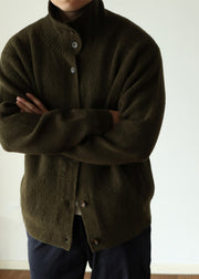 Green Cozy Woolen Winter Mens Coats Stand Collar