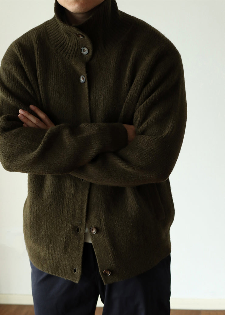 Green Cozy Woolen Winter Mens Coats Stand Collar