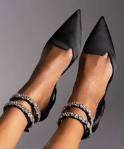 Green Flat Sandals American Style Splicing Zircon Pointed Toe