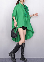 Green Floral Decorated Cotton Day Dress Low High Design Summer