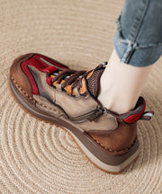 Green Lace Up Boots Splicing Platform Cowhide Leather