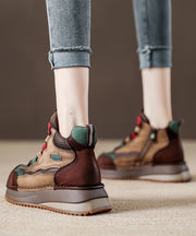 Green Lace Up Boots Splicing Platform Cowhide Leather