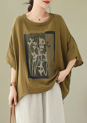 Green Low High Design Cotton t Shirts Top O Neck Batwing Sleeve