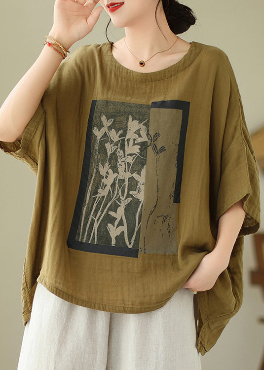 Green Low High Design Cotton t Shirts Top O Neck Batwing Sleeve