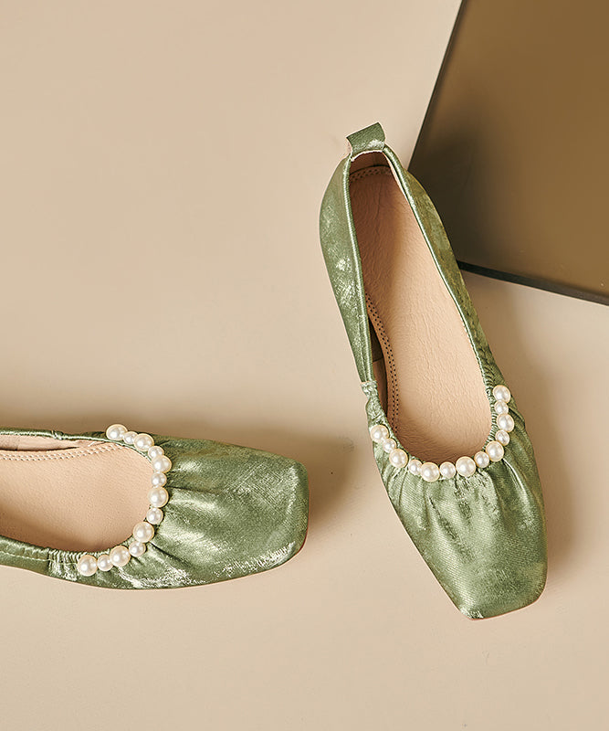 Green Nail Bead Wrinkled Women Penny Loafers