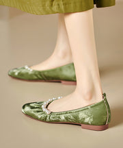 Green Nail Bead Wrinkled Women Penny Loafers
