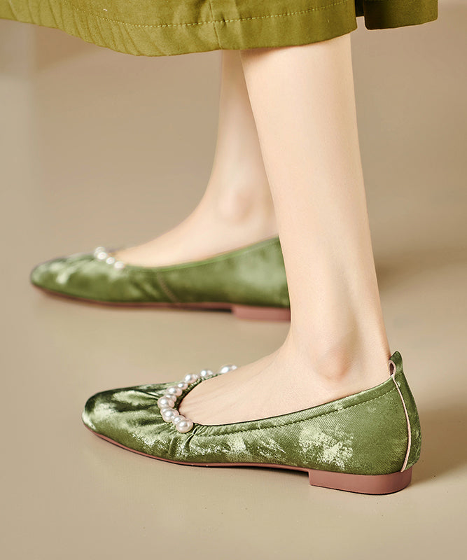Green Nail Bead Wrinkled Women Penny Loafers