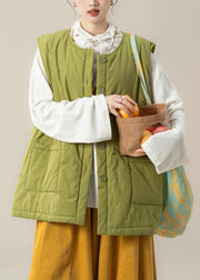 Green O-Neck Fine Cotton Filled Waistcoat And White Top Two Pieces Set Sleeveless