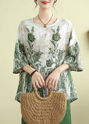 Green O-Neck Patchwork Loose Top Summer