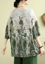 Green O-Neck Patchwork Loose Top Summer