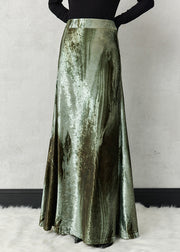 Green Original Design Silk Velvet Spring Skirts High Waist