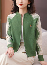 Green Original DesignPatchwork Winter Knit Trench O-Neck