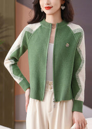 Green Original DesignPatchwork Winter Knit Trench O-Neck