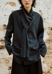 Green Patchwork Cozy Solid Tops Fall