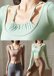 Green Patchwork Fake Two Pieces Gymshark Bra Fall