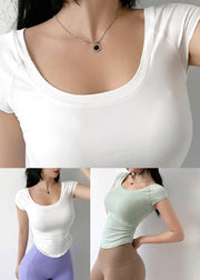 Green Patchwork Short Sleeve Yoga Wrap Top