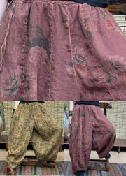 Green Pockets Patchwork cotton blend Lantern  Pants Elastic Waist Summer