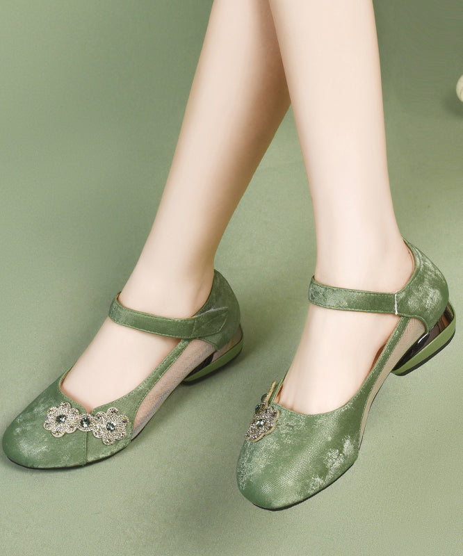 Green Satin Breathable Mesh Splicing Buckle Strap Sandals