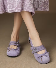 Green Suede Bow Splicing Hollow Out Flat Feet Shoes