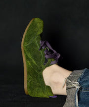 Green Suede Splicing Casual Flats Lace Up