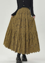 Green Wrinkled Lace Warm Fleece Skirt Elastic Waist