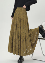 Green Wrinkled Lace Warm Fleece Skirt Elastic Waist