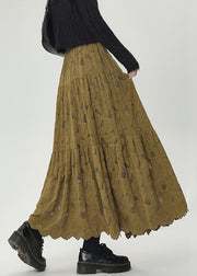 Green Wrinkled Lace Warm Fleece Skirt Elastic Waist