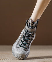 Grey Breathable Mesh Splicing Lace Up Platform Boots