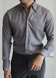 Grey Button Cotton Fall Shirts Men Peter Pan Collar