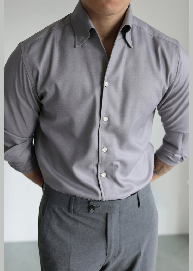 Grey Button Cotton Fall Shirts Men Peter Pan Collar