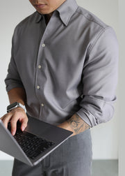 Grey Button Cotton Fall Shirts Men Peter Pan Collar