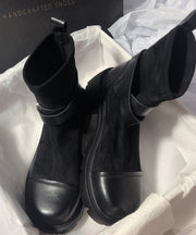 Grey Cowhide Leather Splicing Chic Suede Boots