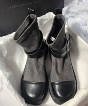 Grey Cowhide Leather Splicing Chic Suede Boots