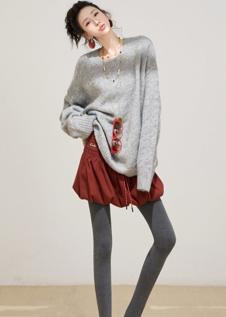 Grey Cozy Knit Sweater Tops Oversized Winter
