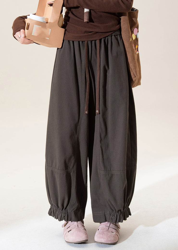 Grey Elastic Waist Tie Waist Lantern Pants Fall