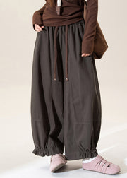 Grey Elastic Waist Tie Waist Lantern Pants Fall