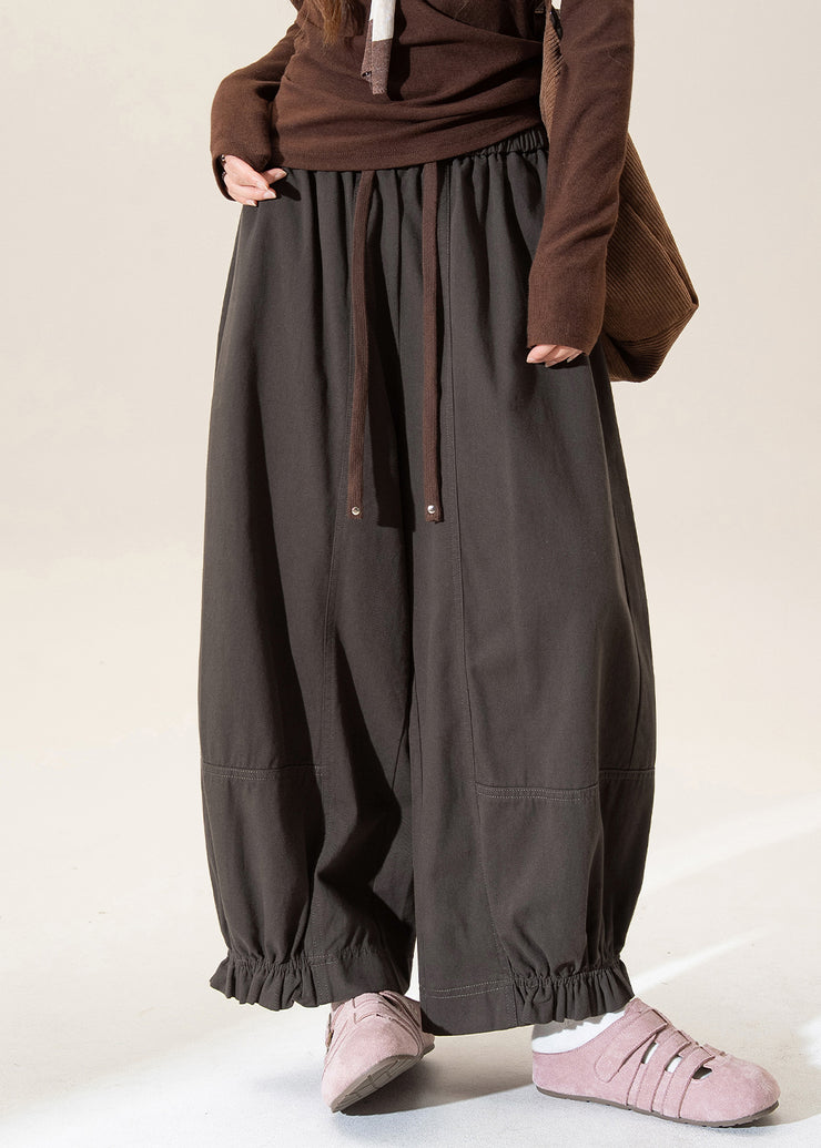 Grey Elastic Waist Tie Waist Lantern Pants Fall