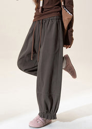 Grey Elastic Waist Tie Waist Lantern Pants Fall