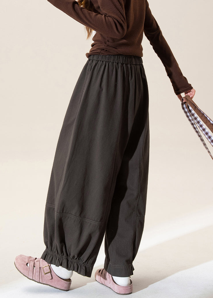 Grey Elastic Waist Tie Waist Lantern Pants Fall