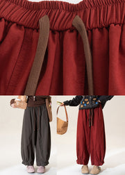 Grey Elastic Waist Tie Waist Lantern Pants Fall