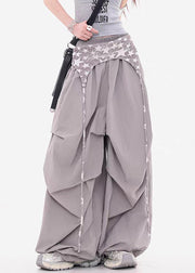 Grey False Two Pieces Patchwork Cotton Fall Pants Zippered
