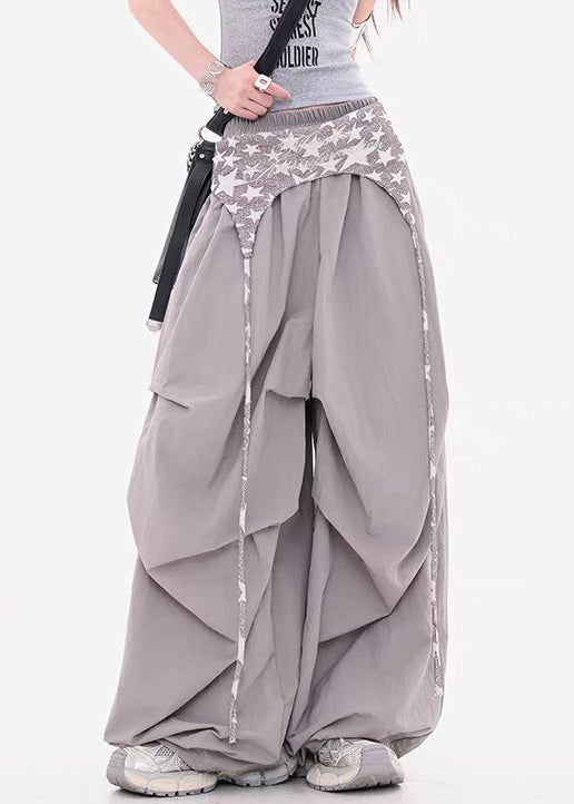 Grey False Two Pieces Patchwork Cotton Fall Pants Zippered
